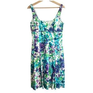 NWT- Ralph Lauren A-Line 97% Cotton Blue and Purple Floral Midi Dress